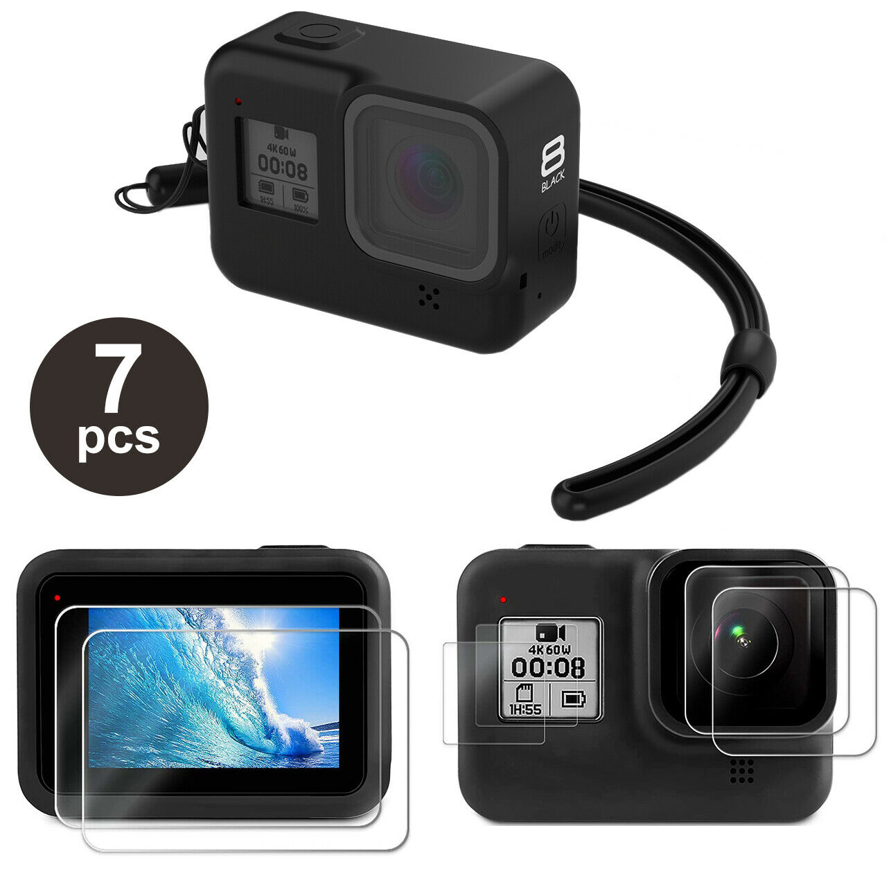 Accessories Kit For Gopro Hero 8 Black Silicone Protective Case+screen Lens Film